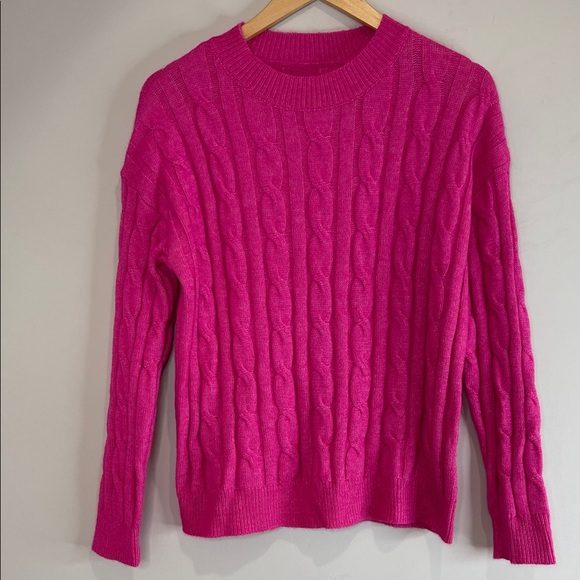 Shein Fuchsia Pink Cable Knit Sweater Crewneck Long Sleeve Size L 8/10 - Picture 2 of 11
